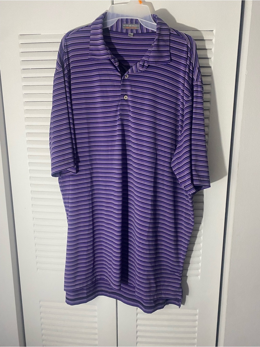Peter Millar Purple and White Striped Polo Shirt